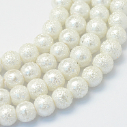 Baking Painted Textured Glass Pearl Round Bead Strands, White, 8~9mm, Hole: 1mm, about 105pcs/strand, 31.4 inch(X-HY-Q002-8mm-01)
