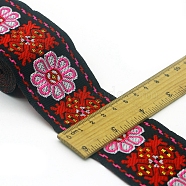 Flat Ethnic Style Embroidery Polyester Ribbons, Jacquard Ribbon, Garment Accessories, Red, 2 inch(50mm), about 7.66 Yards(7m)/pc(PW-WG39693-02)