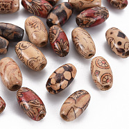 Printed Wood Beads, Oval, Mixed Color, 14~15x8mm, Hole: 3mm, about 3030pcs/1000g(WOOD-R248-M)