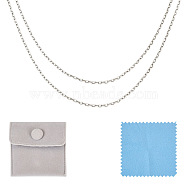 925 Sterling Silver Cable Chains, Unwelded, with Square Silver Polishing Clothe and Velvet Bags, 925 Sterling Silver Plated, 1x0.5mm, 1m/set(STER-TA0001-06)