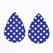 Independence Day Theme, PU Leather Big Pendants, Double Sided, teardrop, with Star Pattern, Blue, 56x37x1.5mm, Hole: 1.8mm(X-FIND-R074-03G)