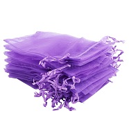 Organza Gift Bags, with Drawstring, Rectangle, Blue Violet, 12x10cm(OP001-01)