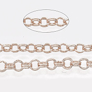 Iron Rolo Chains, Double Link Chains, Unwelded, with Spool, Rose Gold, Link: 3.6x0.5mm, about 164.04 Feet(50m)/roll(CH-S125-011D-RG)