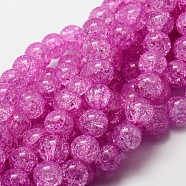 Crackle Glass Round Beads Strands, Magenta, 8mm, Hole: 1mm, about 48pcs/strand, 15.7 inch(CCG-E001-8mm-03)