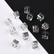 Electroplate Transparent Glass Beads, Faceted Cube, Rainbow Plated, Clear, 8x8x8mm, Hole: 1.8mm(EGLA-B003-01B-12)