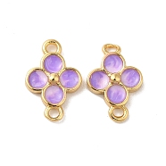 Rack Plating Brass Medium Purple Enamel Flower Links Connector Charms, Cadmium Free & Lead Free, Long-Lasting Plated, Real 18K Gold Plated, 11.5x8x2.3mm, Hole: 1.2mm(KK-G504-02G)