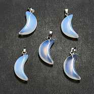 Opalite Pendants, Moon Charms, with Platinum Tone Brass Findings, 25~25.5x12x5.5mm, Hole: 6x2.5mm(G-Z022-05F)