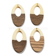 Opaque Resin & Walnut Wood Pendants, Oval Charms, Lemon Chiffon, 37.5x21x2.5~3mm, Hole: 1.8mm(RESI-XCP0002-12)