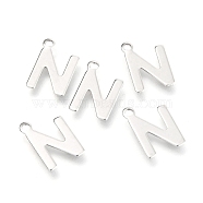 201 Stainless Steel Charms, Alphabet, Letter.N, 12x8.2x0.6mm, Hole: 1.4mm(STAS-C021-06P-N)