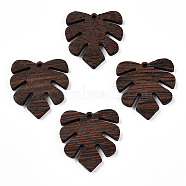 Natural Wenge Wood Pendants, Undyed, Leaf Charms, Coconut Brown, 38.5x3.5mm, Hole: 2mm(WOOD-T023-49B-01)