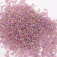 12/0 Round Glass Seed Beads, Grade A, Transparent Colours Rainbow, Rosy Brown, 1.8~2.0mm, Hole: 0.8mm, about 28000pcs/pound(SEED-J011-F12-176)