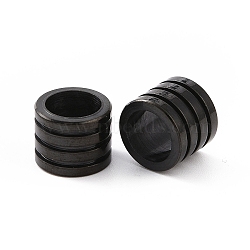 304 Stainless Steel Beads, Large Hole Beads, Grooved, Column, Electrophoresis Black, 10x8mm, Hole: 7mm(STAS-G164-06B)