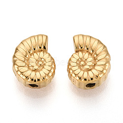 Textured 304 Stainless Steel Spacer Beads, Shell Shape, Real 14K Gold Plated, 9x7x4mm, Hole: 1.5mm(STAS-T072-16G)