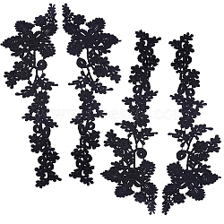 Polyester Embroidery Lace Appliques, Ornament Accessories for Cheongsam, Dress, Flower, Black, 435x122x1mm(DIY-WH0401-95)