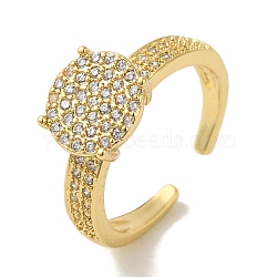 Rack Plating Brass Micro Pave Clear Cubic Zirconia Cuff Ring, Flat Round Open Ring for Women, Cadmium Free & Lead Free, Long-Lasting Plated, Real 18K Gold Plated, Adjustable(RJEW-P104-05G)