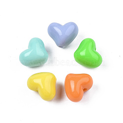 Opaque Acrylic Beads, Heart, Mixed Color, 13.5x16.5x13mm, Hole: 2mm, about 305pcs/500g(MACR-N009-011)