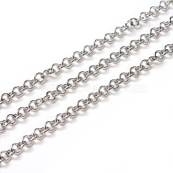 Tarnish Resistant 304 Stainless Steel Rolo Chains, Belcher Chain, with Spool, Unwelded, Stainless Steel Color, 4x0.8mm, about 32.8 Feet(10m)/roll(CHS-E016-02F-P)