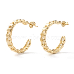 Semicircular Brass Half Hoop Earrings, Stud Earrings, with Ear Nuts, Long-Lasting Plated, Curb Chain Shape, Real 18K Gold Plated, 4.5x24mm, Pin: 0.8mm(EJEW-Z002-03G)