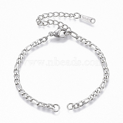 304 Stainless Steel Figaro Chain Bracelets Making, with Lobster Claw Clasps and Extender Chain, Stainless Steel Color, 5-3/4 inch(14.5cm), Link: 6x3x0.7mm and 4.5x3x0.7mm(STAS-S105-JN962-1)