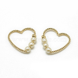 Brass Linking Rings, with ABS Plastic Imitation Pearl, Heart, Real 18K Gold Plated, 15x15x3mm, Inner Measure: 13x11mm(X-KK-T032-069G)