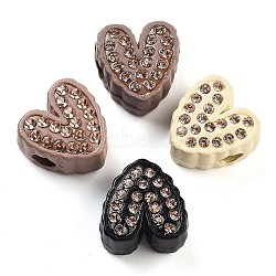 Opaque Resin European Beads, with Rhinestone, Large Hole Beads, Heart, Mixed Color, 14x14x8mm, Hole: 4mm(RESI-M038-05)