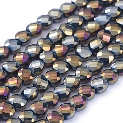 Electroplate Glass Beads Strands, Faceted, Flat Round, Full Rainbow Plated, Black, 6x4mm, Hole: 1.2mm, about 100pcs/Strand, 23.23 inch(59cm)(EGLA-J149-A-6mm-FR06)