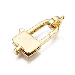 Brass Lobster Claw Clasps, Cadmium Free & Nickel Free & Lead Free, Rectangle, Real 16K Gold Plated, 26x15x4mm, Hole: 1.5x2mm, Tube Bails, 9x7x2.5mm, hole: 1.2mm(KK-S362-001G-NR)
