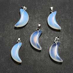 Opalite Pendants, Moon Charms, with Platinum Tone Brass Findings, 25~25.5x12x5.5mm, Hole: 6x2.5mm(G-Z022-05F)