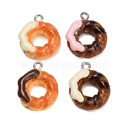 Opaque Resin Imitation Donut Pendants, with Platinum Iron Loop, Twisted Round Charm, 21x17x7.5mm, Hole: 1.8mm(RE-CBAF169-06A)