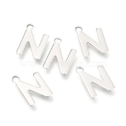 Non-Tarnish 201 Stainless Steel Charms, Alphabet, Letter.N, 12x8.2x0.6mm, Hole: 1.4mm(STAS-C021-06P-N)