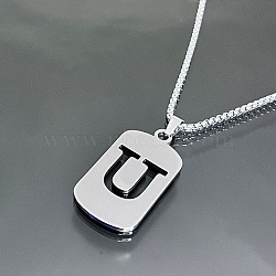 Stainless Steel Box Chain Necklaces, Rectangle with Letter Pendant Necklaces(YT2090-21)