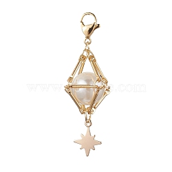 Brass Shell Pearl Pendant Decorations, Diamond with Star, Golden, 52mm(HJEW-JM01816-03)
