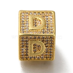 Brass Cubic Zirconia Beads, Letter D, Square, Letter D, 9.5x9.5x9.5mm, Hole: 6mm(KK-Q818-01D-G)