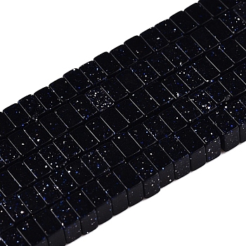 Synthetic Blue Goldstone Beads Strands, Square, 2.5x2.5x1.5mm, Hole: 0.8mm, about 225~245pcs/strand, 14.92~15.39 inch(37.9~39.1cm)