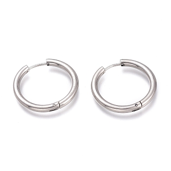 Tarnish Resistant 201 Stainless Steel Huggie Hoop Earrings, with 304 Stainless Steel Pin, Hypoallergenic Earrings, Ring, Stainless Steel Color, 9 Gauge, 26x3mm, Pin: 1mm