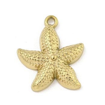 Ion Plating(IP) 304 Stainless Steel Pendants, Starfish Charm, Real 18K Gold Plated, 23x19x4mm, Hole: 2mm