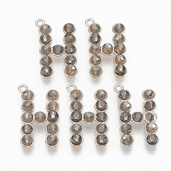 Eco-Friendly Alloy Pendants, with Glass Beads, Letter H, Light Gold, Gainsboro, 27x16x6mm, Hole: 1.8mm
