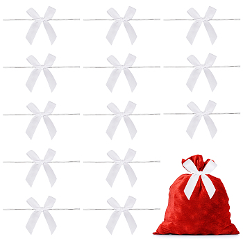 150Pcs Polyester Bowknot, with Iron Wire Twist Ties, for DIY Gift Wrap Wedding Candy Party Decoration, White, 150mm