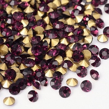 Back Plated Grade A Diamond Glass Pointed Rhinestone, Amethyst, 3.8~3.9mm, about 1440pcs/bag