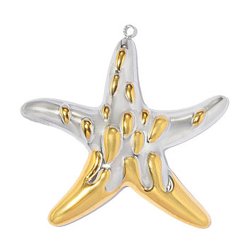 304 Stainless Steel Pendants, Starfish Charm, Stainless Steel Color, 45x44mm, Hole: 1.8mm