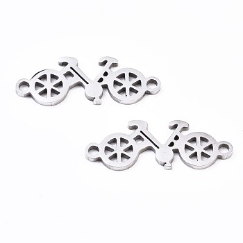 201 Stainless Steel Link Connectors, Laser Cut, Bicycle, Stainless Steel Color, 7.5x21x1mm, Hole: 1.4mm