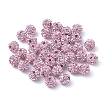 Pave Disco Ball Beads, Polymer Clay Rhinestone Beads, Grade A, Light Rose, PP9(1.5.~1.6mm), 6mm, Hole: 1mm