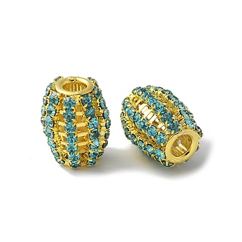 Brass Rhinestone Beads, Long-Lasting Plated, Rack Plating, Cadmium Free & Lead Free, Column, Golden, 20x15mm, Hole: 4mm