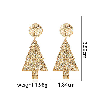 Christmas Alloy Dangle Stud Earrings, with Acrylic & Resin & Cloth, Golden, Christmas Tree, 38.90x18.40mm