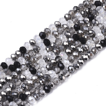 Electroplate Glass Beads Strands, Pearl Luster Plated, Faceted, Rondelle, Black, 3x2.5mm, Hole: 0.7mm, about 188~190pcs/16.93 inch~17.71 inch(43~45cm)
