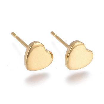 304 Stainless Steel Stud Earrings, Heart, Golden, 6x6x1mm, Pin: 0.6mm