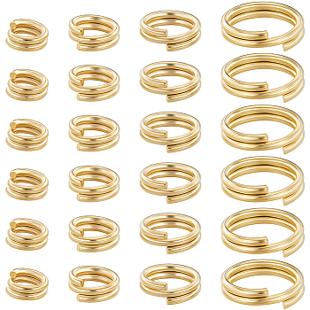 80Pcs 4 Styles Brass Split Rings, Double Loops Jump Rings, Real 24K Gold Plated, 20~24 Gauge, 4~8x1.7~2mm, Inner Diameter: 3.5~6.3mm, 20pcs/style