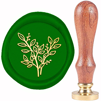 Brass Wax Seal Stamp, with Wood Handle, Golden, for DIY Scrapbooking, Branch Pattern, 20mm
