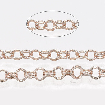Iron Rolo Chains, Double Link Chains, Unwelded, with Spool, Rose Gold, Link: 3.6x0.5mm, about 164.04 Feet(50m)/roll