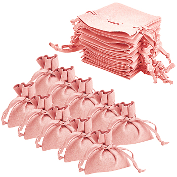 Microfiber Cloth Packing Pouches, for Jewerly, Drawstring Bags, Pink, 6.9~7.5x7.5x0.4cm